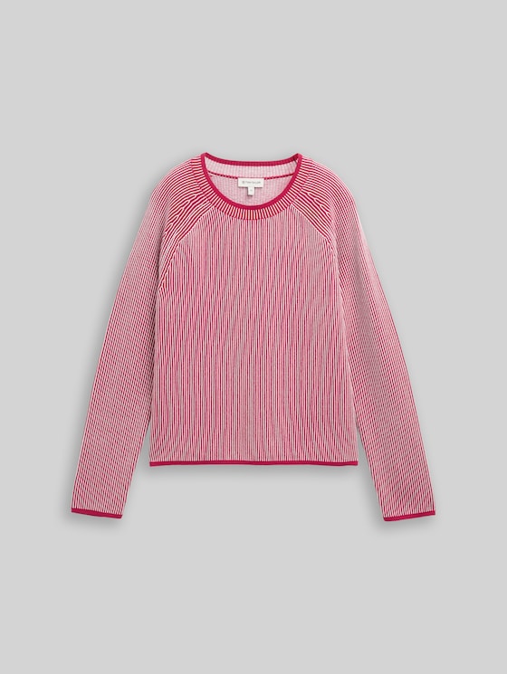 Round-neck knitted jumper - pink plaited knit