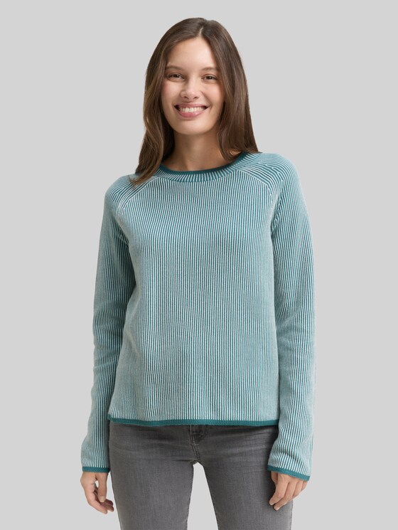 Round-neck knitted jumper - teal plaited knit