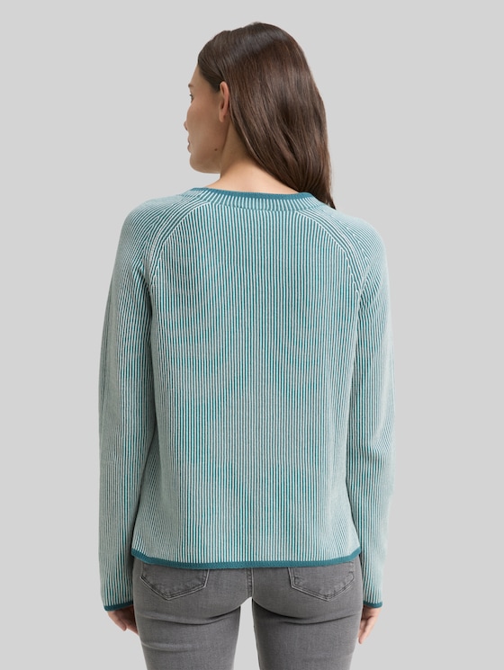 Round-neck knitted jumper - teal plaited knit