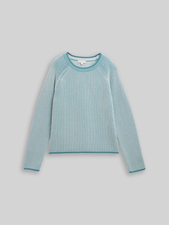 Round-neck knitted jumper - teal plaited knit