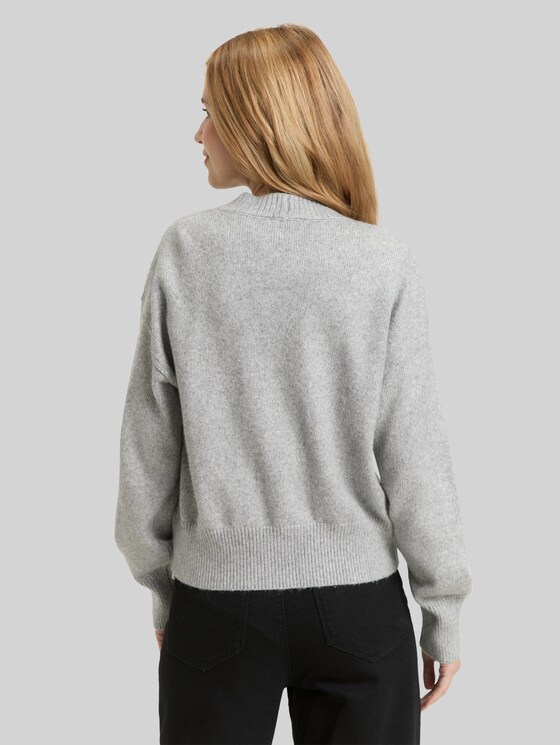Loose fit cardigan with V-neck - medium silver grey melange