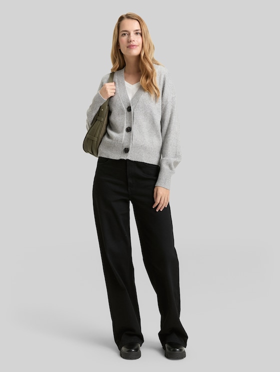 Loose fit cardigan with V-neck - medium silver grey melange