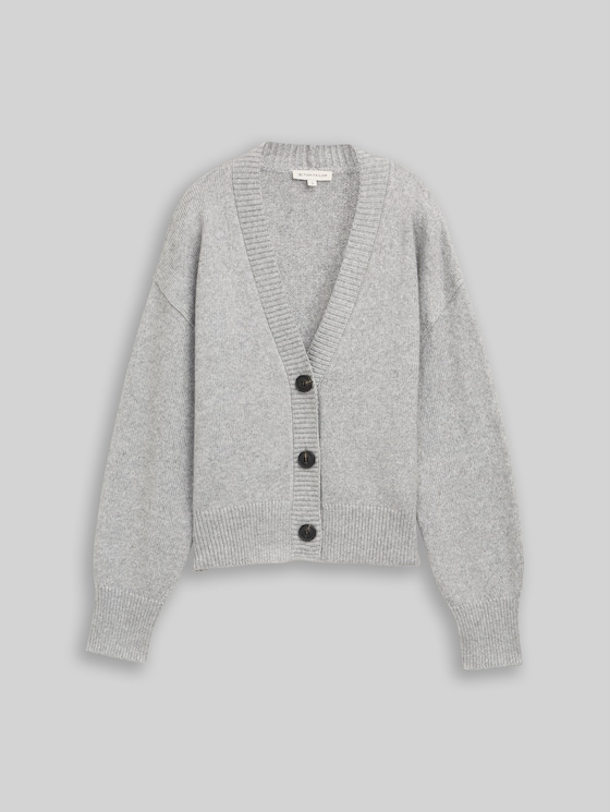 Loose fit cardigan with V-neck - medium silver grey melange