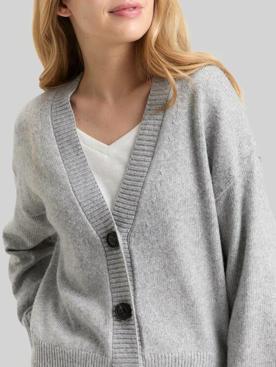 Loose fit cardigan with V-neck - medium silver grey melange