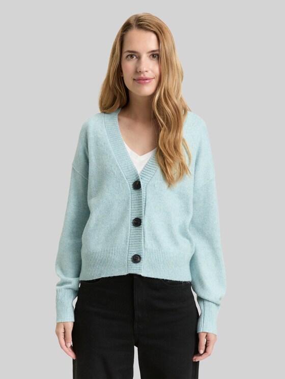 Loose fit cardigan with V-neck - white moss melange