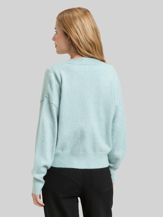 Loose fit cardigan with V-neck - white moss melange