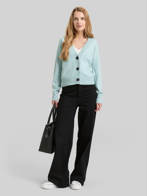 Loose fit cardigan with V-neck - white moss melange