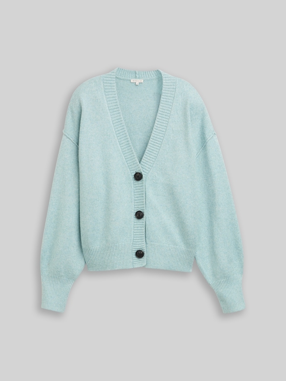 Loose fit cardigan with V-neck - white moss melange