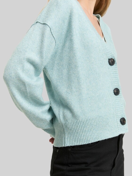 Loose fit cardigan with V-neck - white moss melange