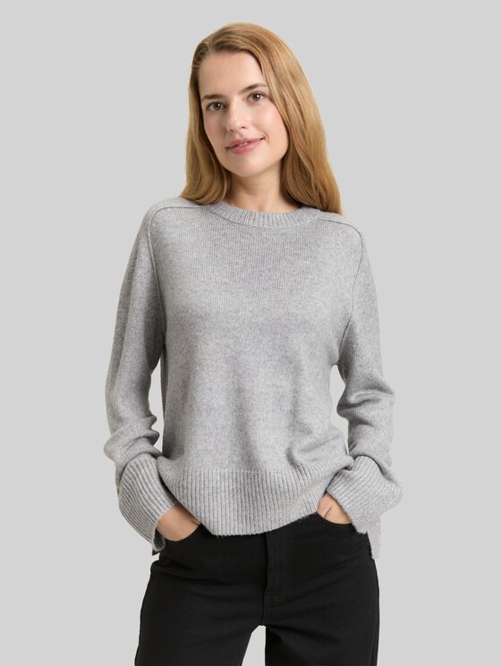 Loose-fit knitted jumper - medium silver grey melange