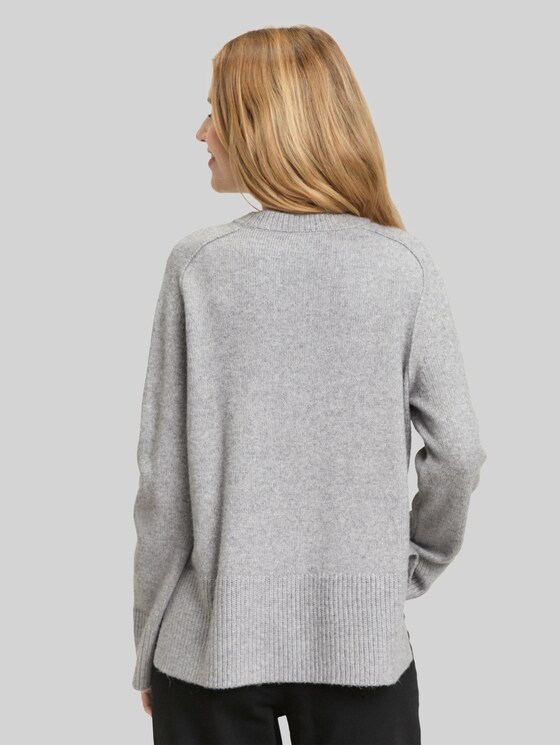 Loose-fit knitted jumper - medium silver grey melange