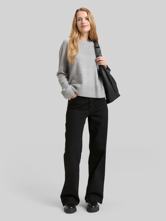 Loose-fit knitted jumper - medium silver grey melange
