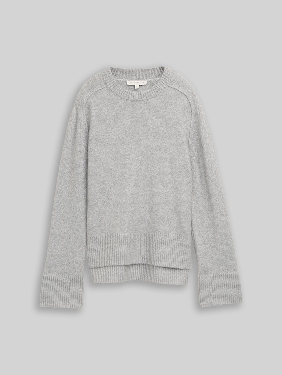 Loose-fit knitted jumper - medium silver grey melange