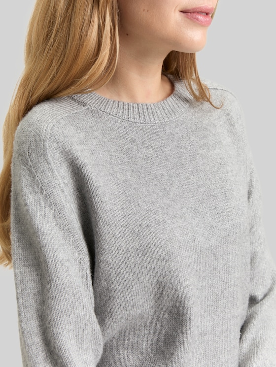 Loose-fit knitted jumper - medium silver grey melange