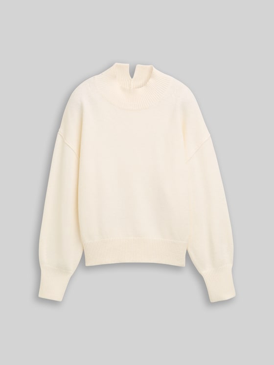 Oversized knitted jumper with stand-up collar - Whisper White