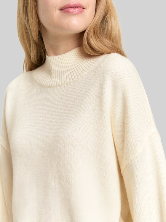 Oversized knitted jumper with stand-up collar - Whisper White