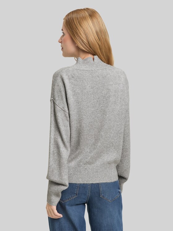 Oversized knitted jumper with stand-up collar - medium silver grey melange