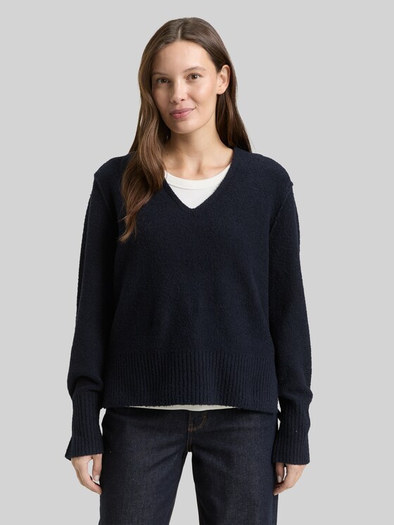 Bouclé-effect knitted jumper - sky captain blue