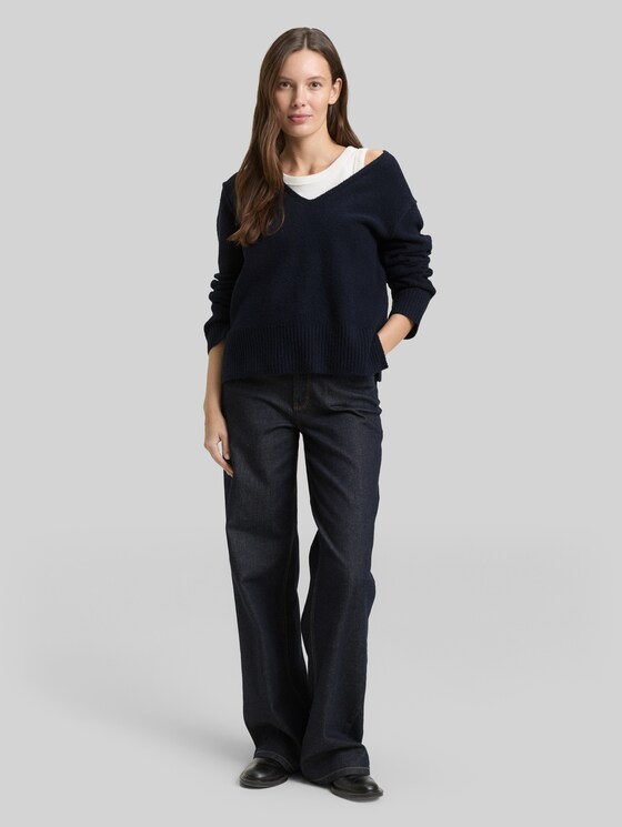 Bouclé-effect knitted jumper - sky captain blue