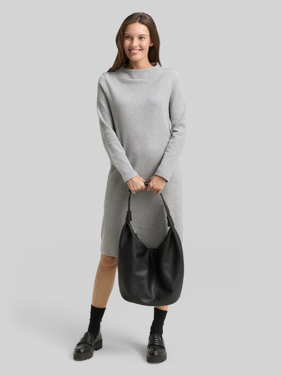 Cosy dress with stand-up collar - medium silver grey melange