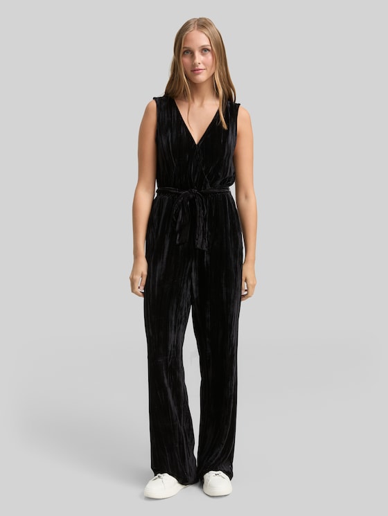 Relaxed velvet jumpsuit - deep black