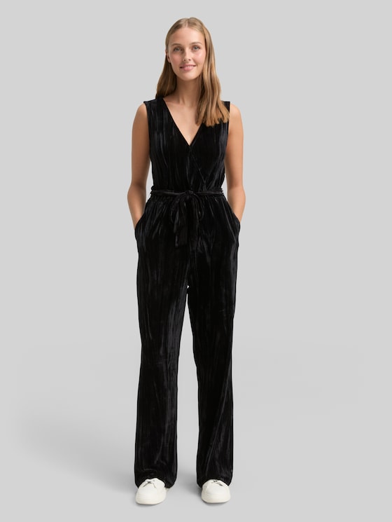 Relaxed velvet jumpsuit - deep black