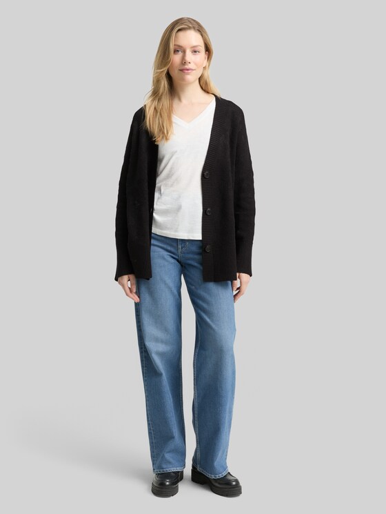 Oversized cardigan with glitter effect - black lurex knit
