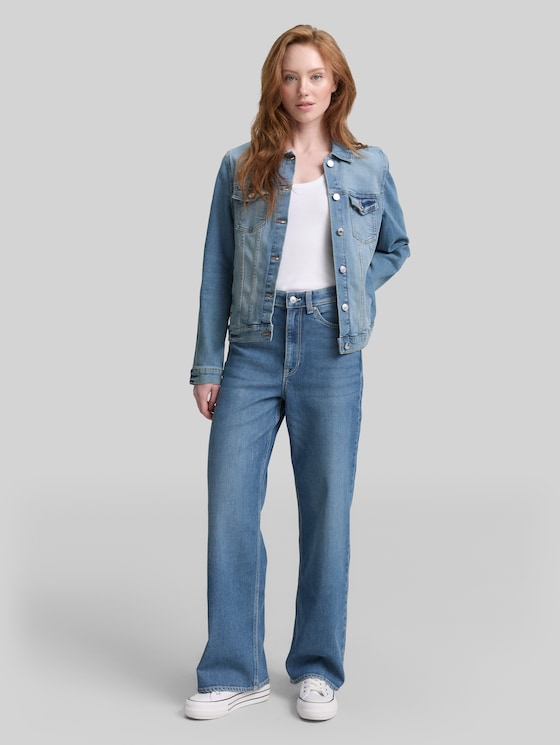 TTLINOU WIDE High-Waisted Jeans - Used Mid Stone Blue Denim