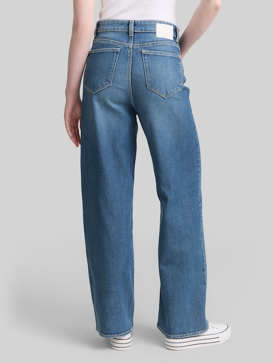 TTLINOU WIDE High-Waisted Jeans - Used Mid Stone Blue Denim