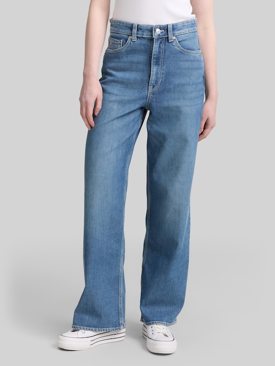 TTLINOU WIDE High-Waisted Jeans - Used Mid Stone Blue Denim