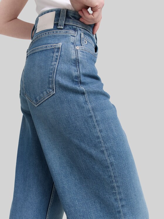 TTLINOU WIDE High-Waisted Jeans - Used Mid Stone Blue Denim