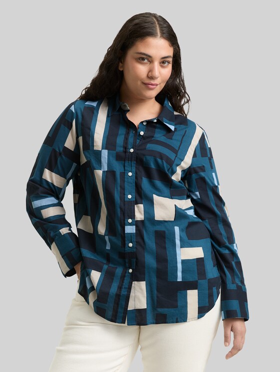 Plus Size - Patterned shirt blouse - teal geometric design