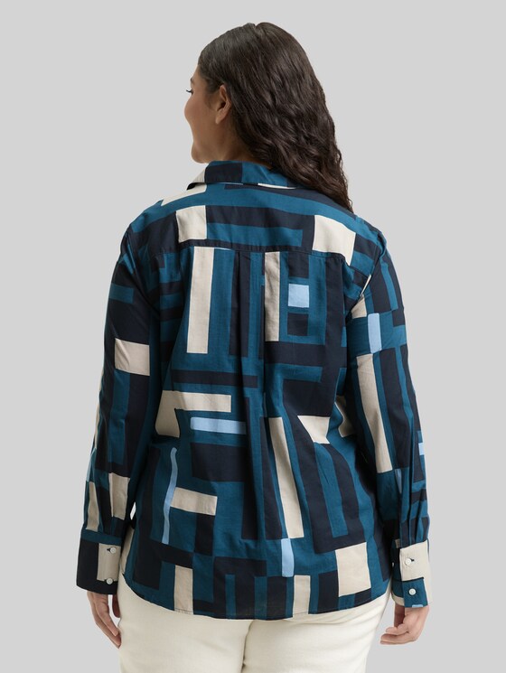 Plus Size - Patterned shirt blouse - teal geometric design