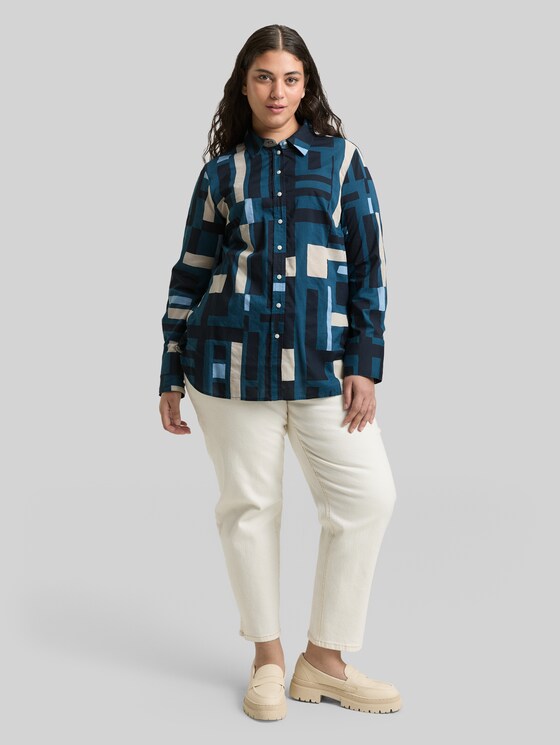 Plus Size - Patterned shirt blouse - teal geometric design