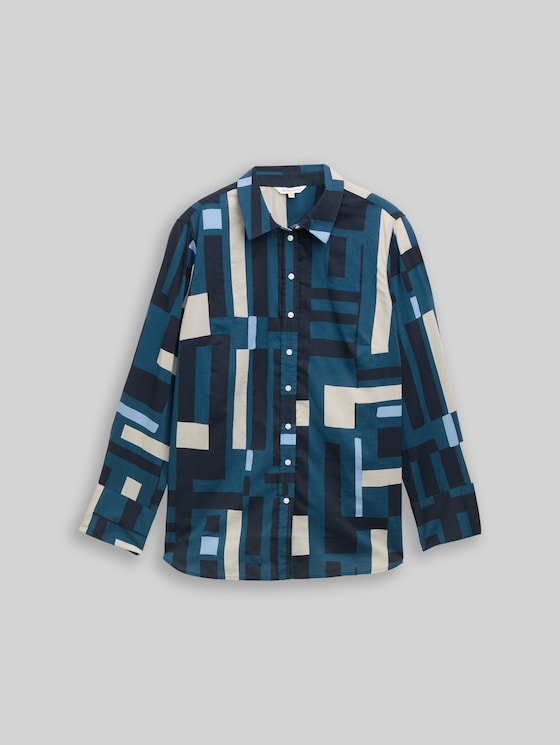 Plus Size - Patterned shirt blouse - teal geometric design