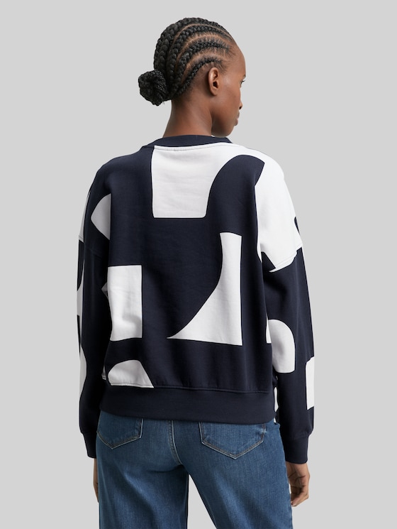 Loose-fit patterned sweatshirt - navy white big scale print