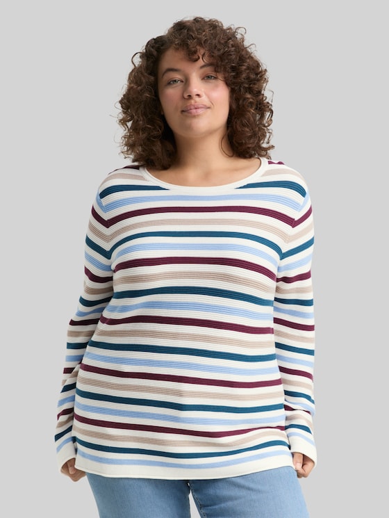 Plus Size - Knitted jumper made from organic cotton - teal colored ottoman knit