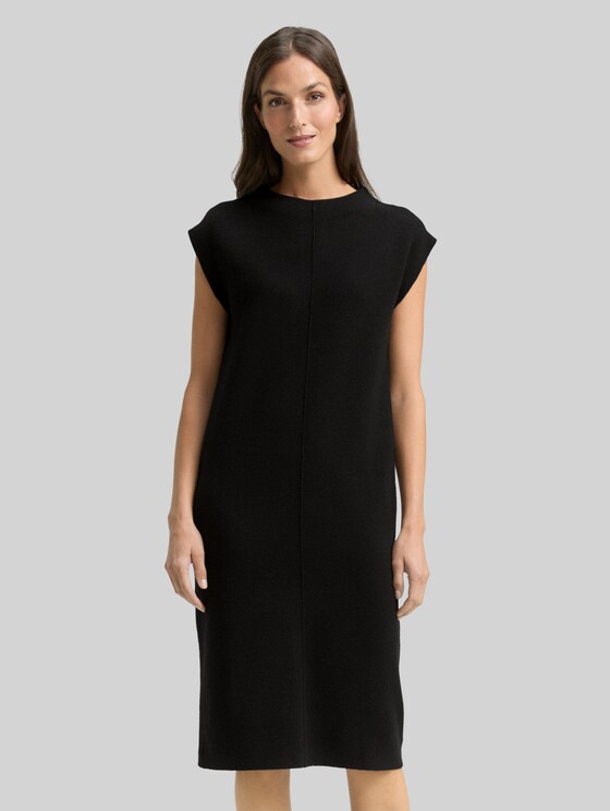 Knitted dress with stand-up collar - deep black