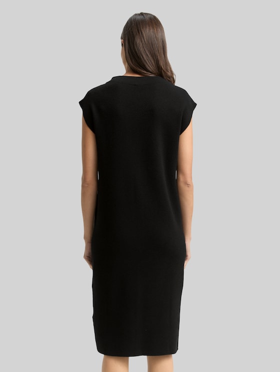 Knitted dress with stand-up collar - deep black
