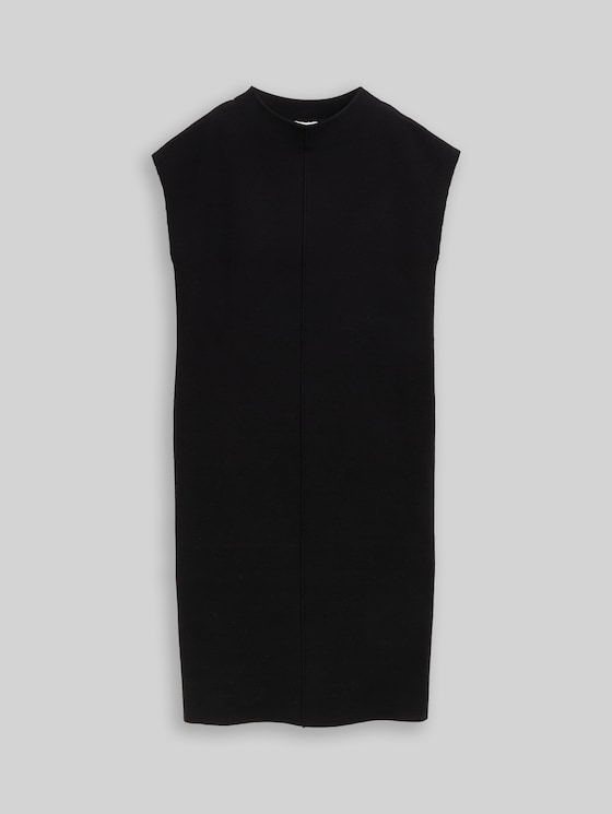 Knitted dress with stand-up collar - deep black