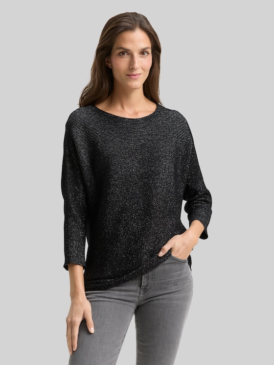 Loose-fit knitted jumper with a glitter effect - deep black