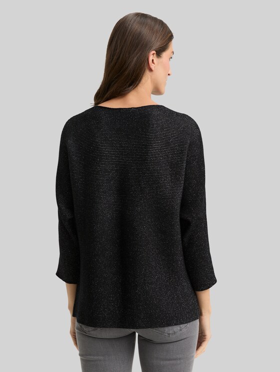 Loose-fit knitted jumper with a glitter effect - deep black