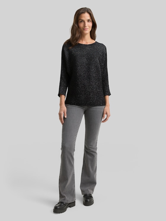 Loose-fit knitted jumper with a glitter effect - deep black