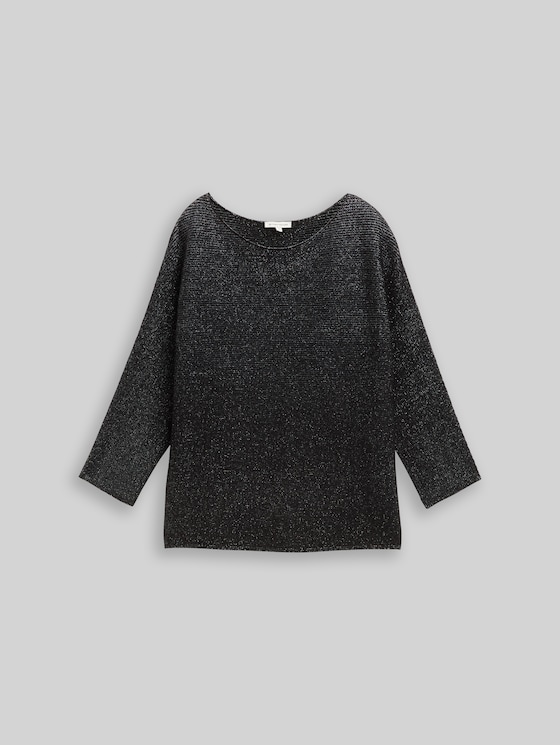 Loose-fit knitted jumper with a glitter effect - deep black