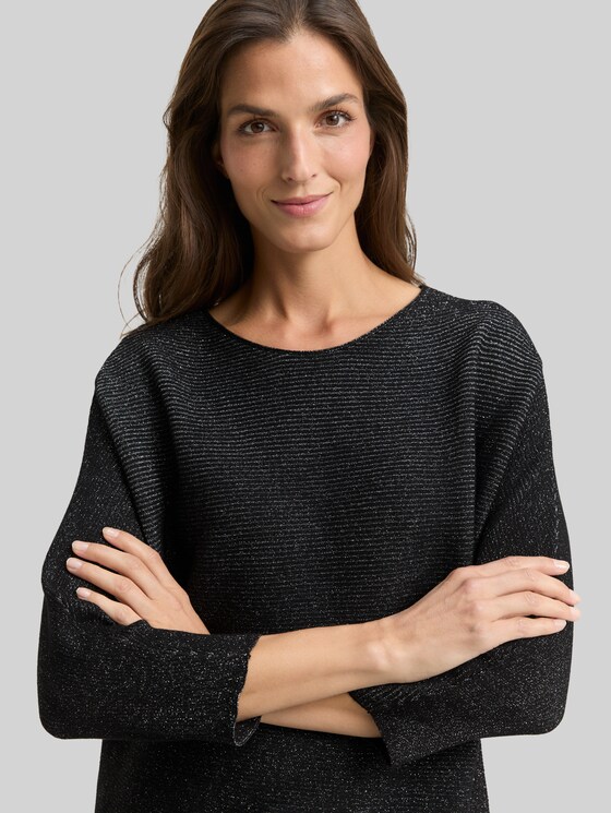 Loose-fit knitted jumper with a glitter effect - deep black