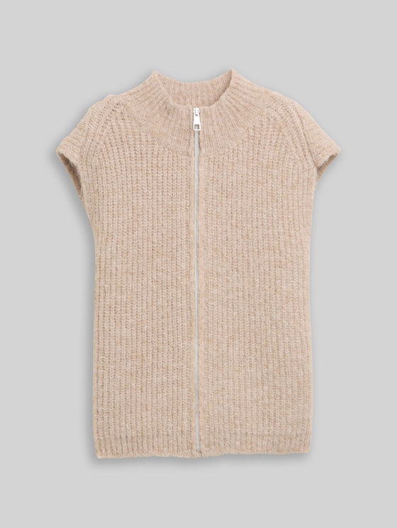 Sleeveless jumper with stand-up collar - cosy beige melange