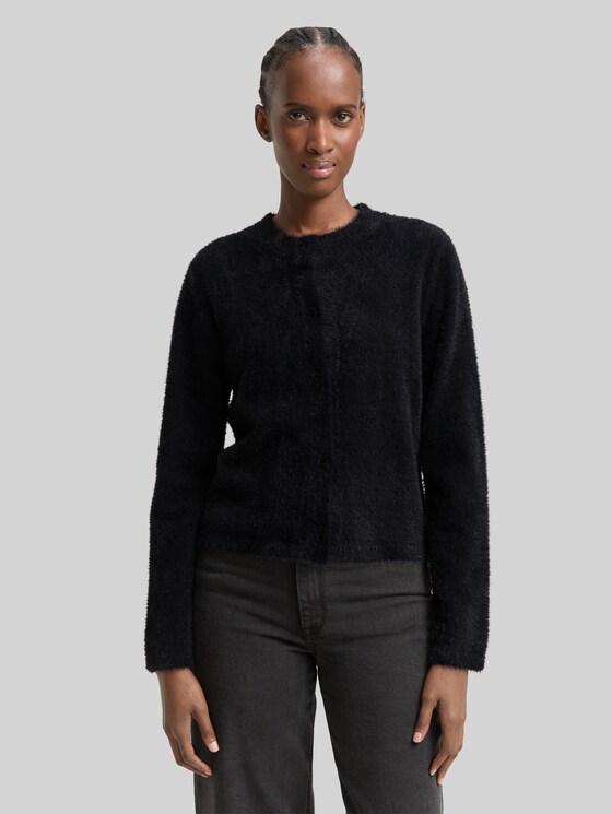 Cardigan made from feather yarn - deep black