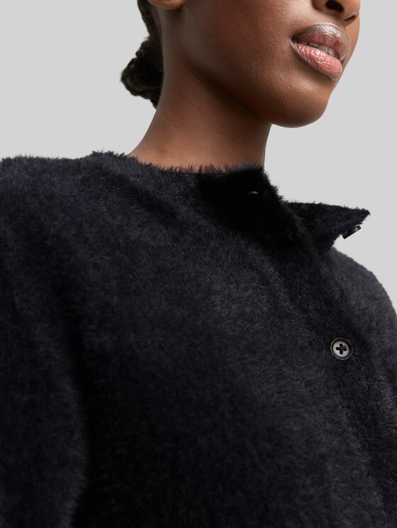 Cardigan made from feather yarn - deep black