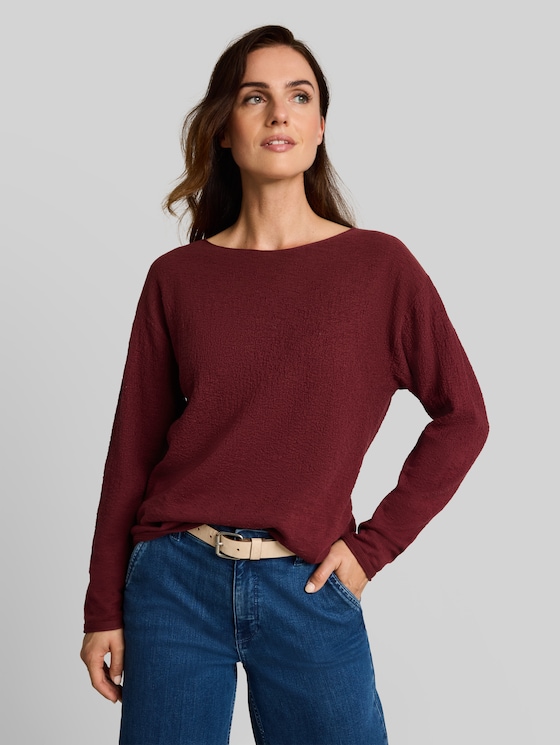Loose-fit knitted jumper with colour gradient - gravel beige plum degrade