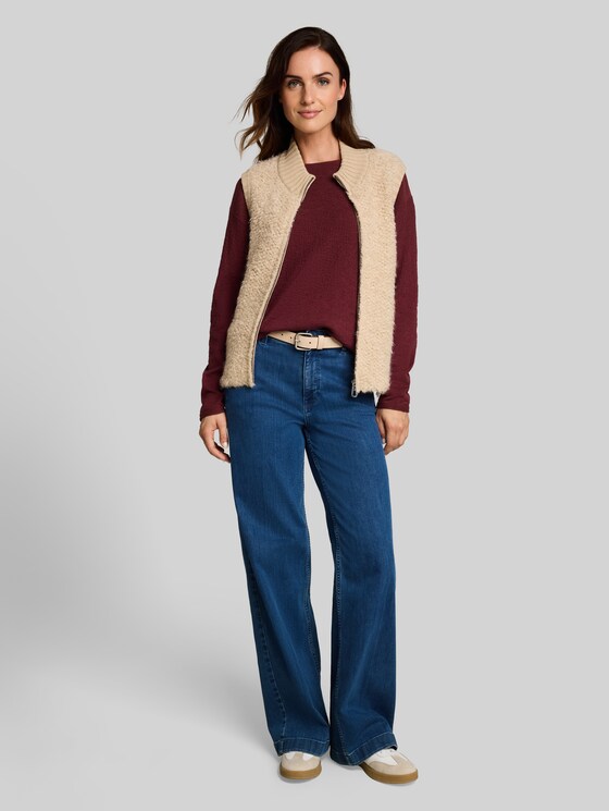 Loose-fit knitted jumper with colour gradient - gravel beige plum degrade